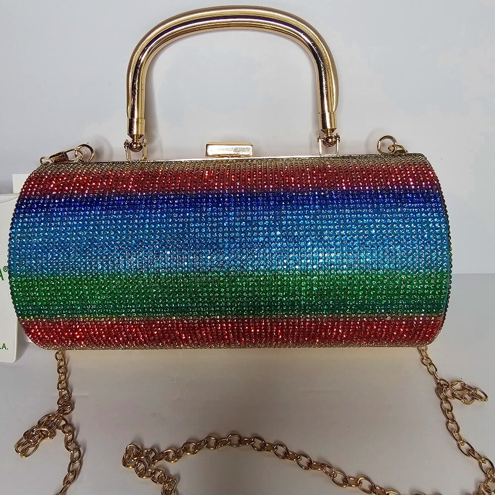 CALEESA RAINBOW CYLINDER CRYSTAL CLUTCH